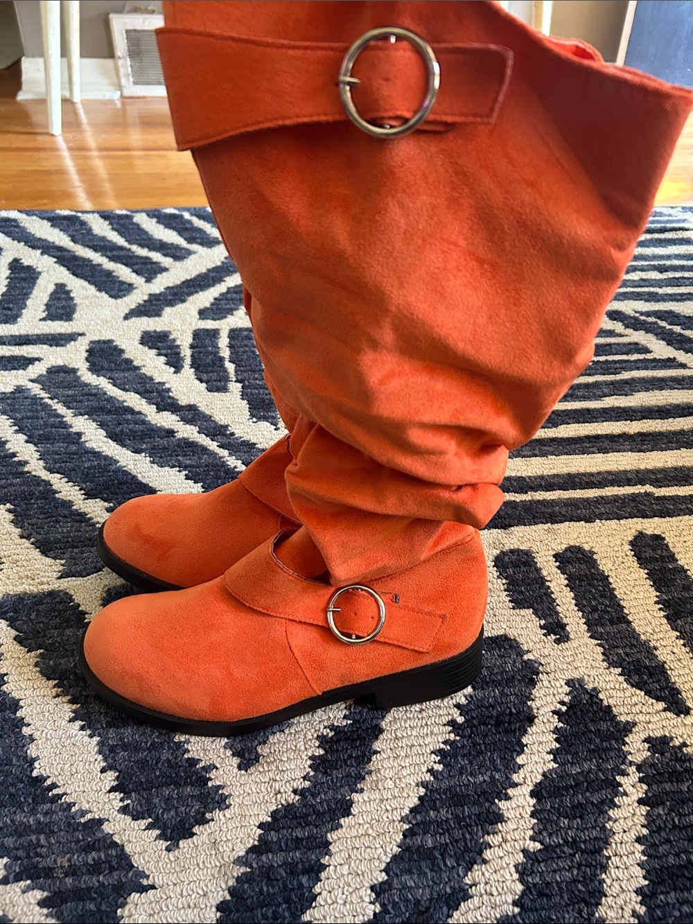 Women's Orange Suede Knee-High Boots - Picture 2 of 3